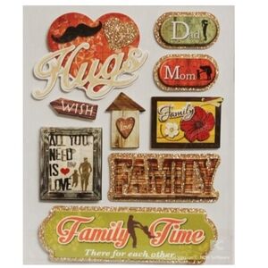 Crafter's Square Dimensional 9PC Paper Family Time Themed‎ Stickers Scrapbooking